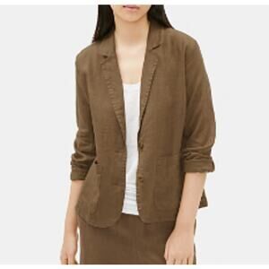 Eileen Fisher Linen Notched Lapel Blazer (M) Pine Green